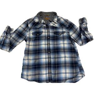 Jachs Girlfriend Flannel Plaid Blue Shirt Women Sz M  Pearl Snap Western cowgirl
